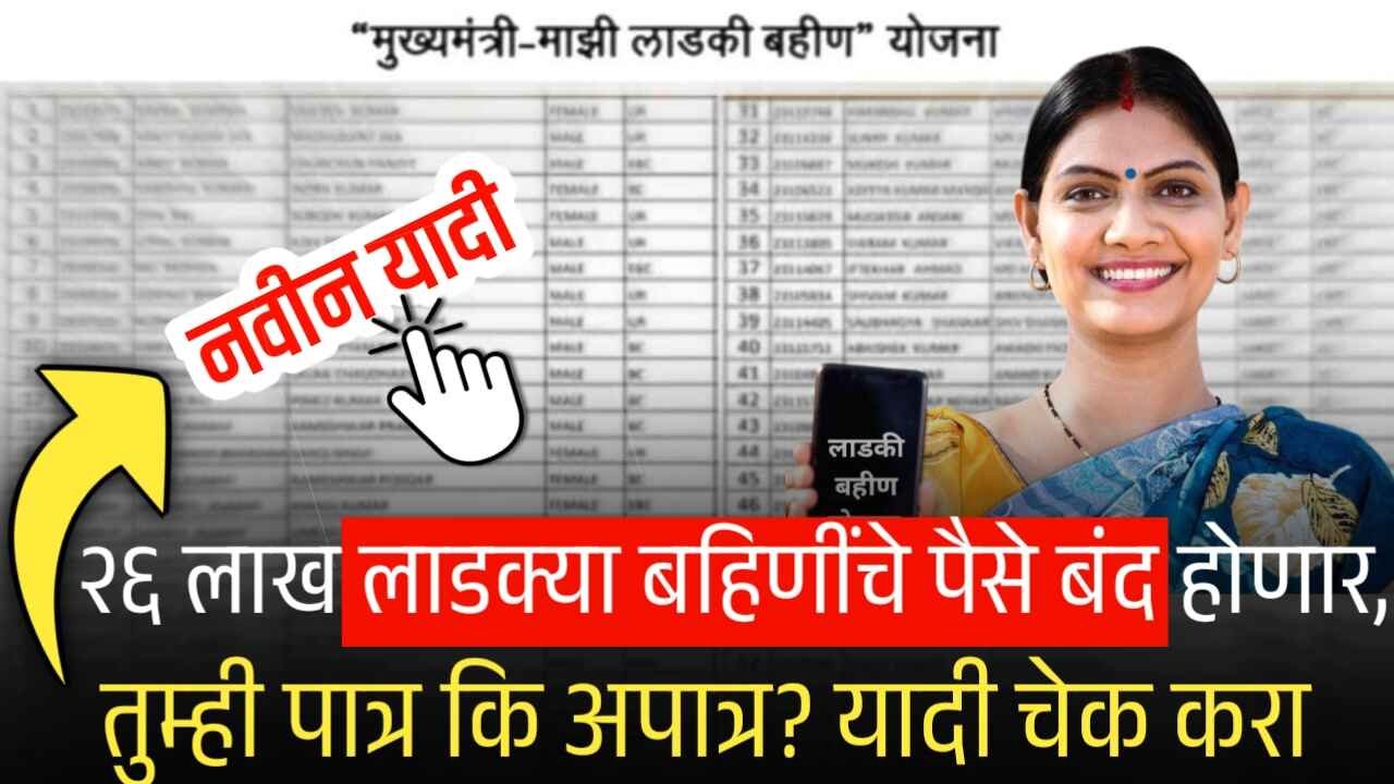 २६ लाख लाडक्या बहिणींचे पैसे बंद होणार, तुम्ही पात्र कि अपात्र? यादी चेक करा Ladki Bahin Yojana